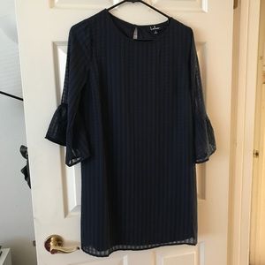 Lulus navy flounce sleeve shift dress Small